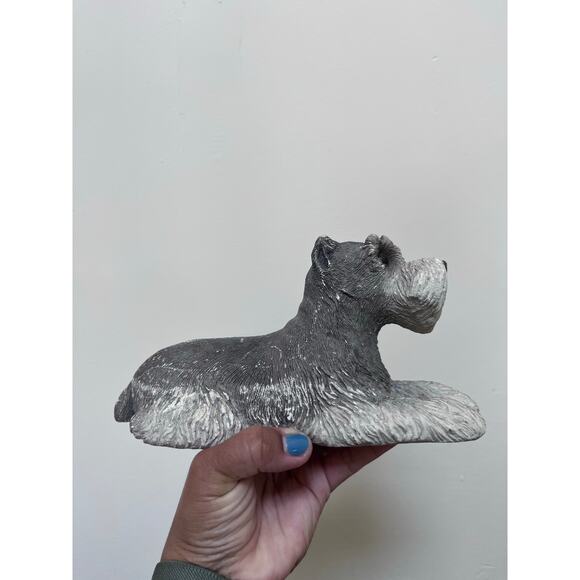 Vintage 1982 Small Sandicast Schnauzer Dog Sculpture, Laying - Picture 2 of 13